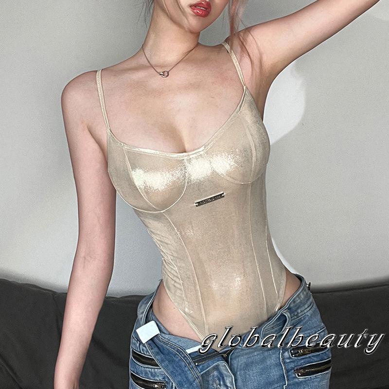 Áo Liền Quần Hai Dây Hở Lưng Phối Miếng Kim Loại Thời Trang Mùa Hè Cho Nữ