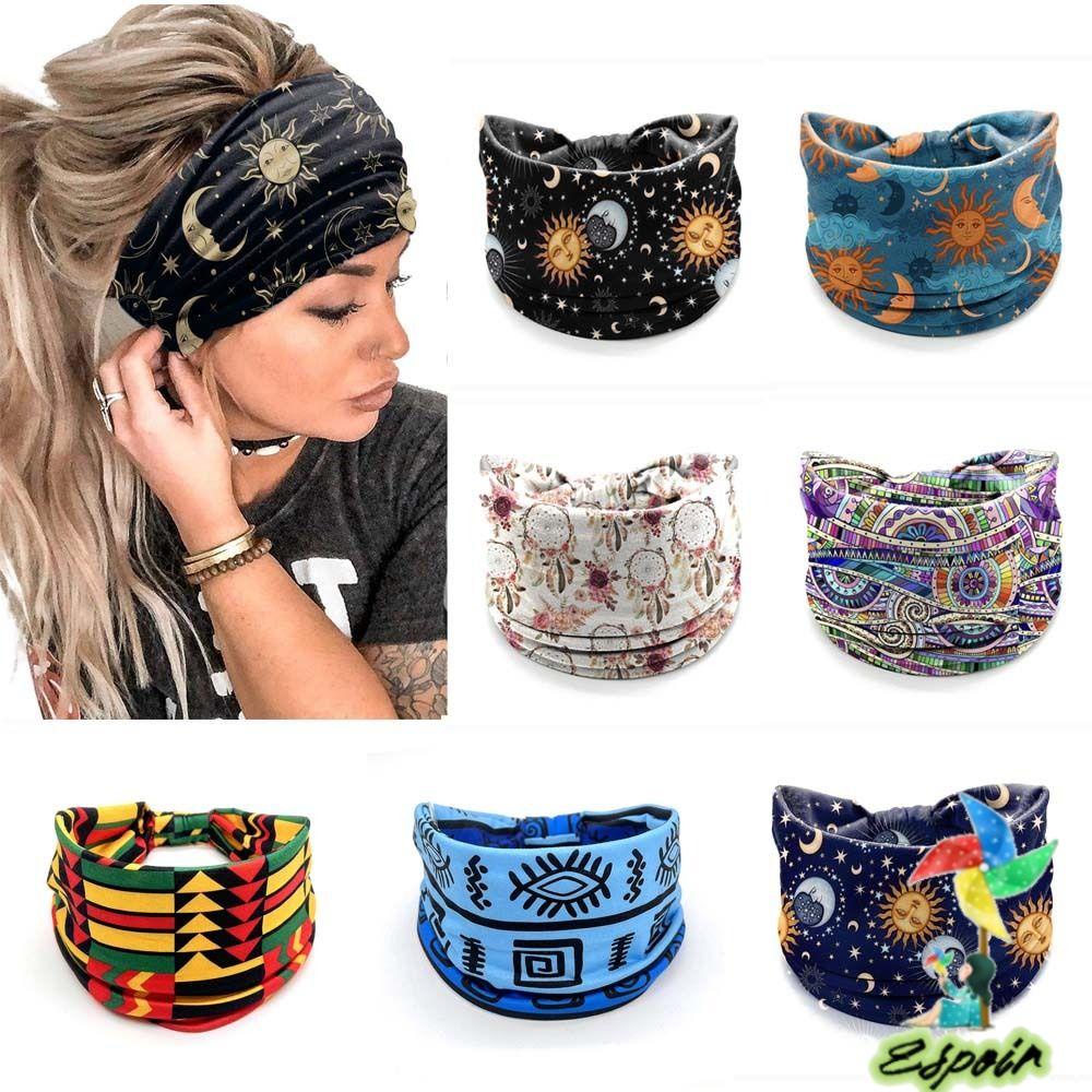 ESPO Băng Đô Bản Rộng In Họa Tiết Hoa Ngôi Sao Phong Cách Boho Dùng Tập Yoga