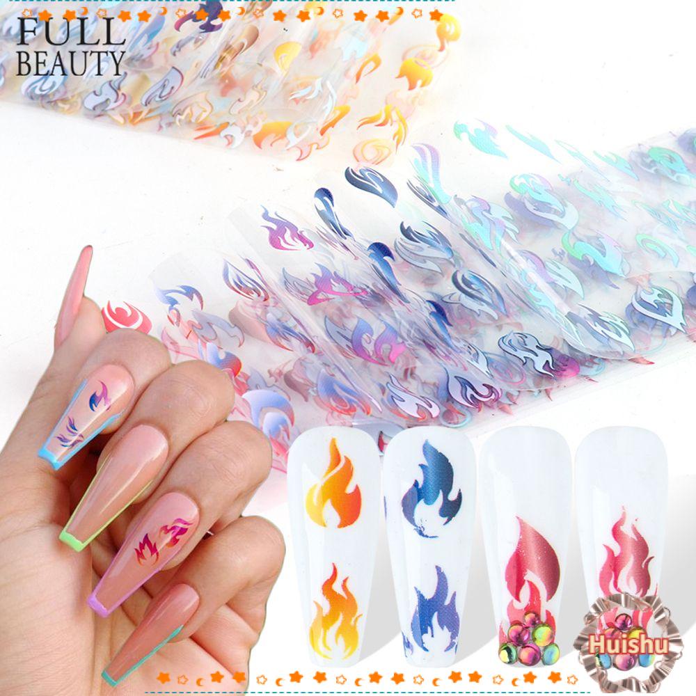 HS Sticker Dán Móng Nghệ Thuật Họa Tiết Ngọn Lửa Màu Gradient