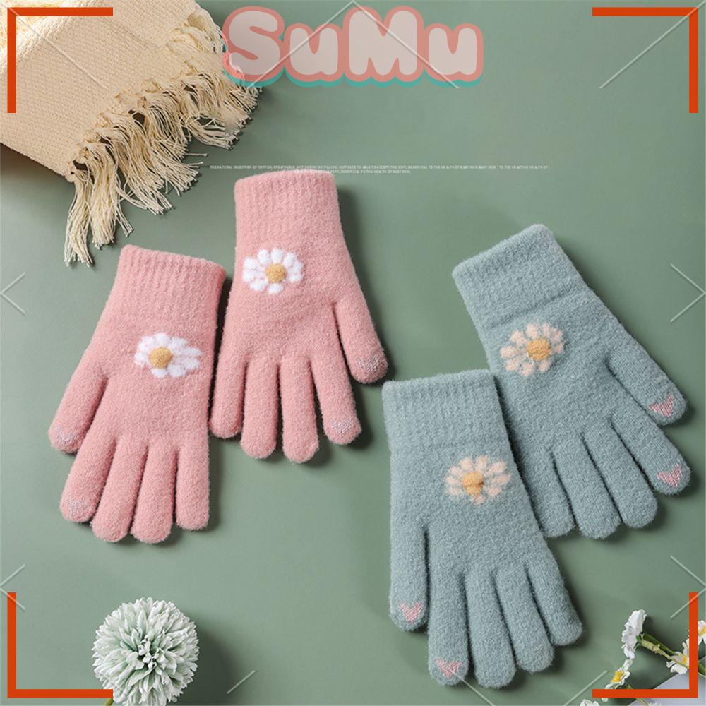 SUMU Găng Tay Dệt Kim Vải Lông Cừu Mềm Mại Co Giãn Thời Trang Mùa Đông
