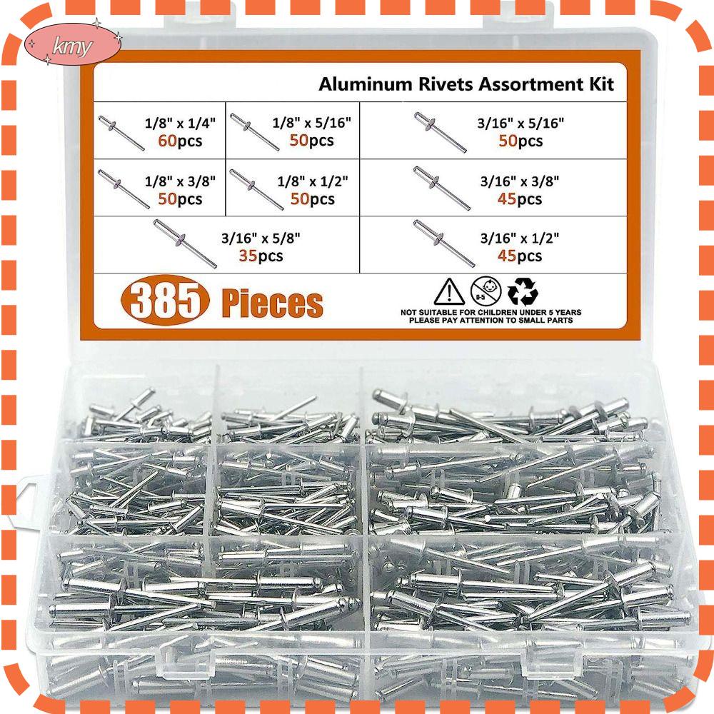 KRNY Bộ 385 Đinh Tán 8 Kích Cỡ M3.2 M4 Bằng Nhôm Cho Đồ Nội Thất Xe Hơi / Máy Bay