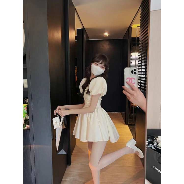 Đầm Tay Phồng Trễ Vai Eo Hẹp Phong Cách Pháp Thời Trang Cho Nữ