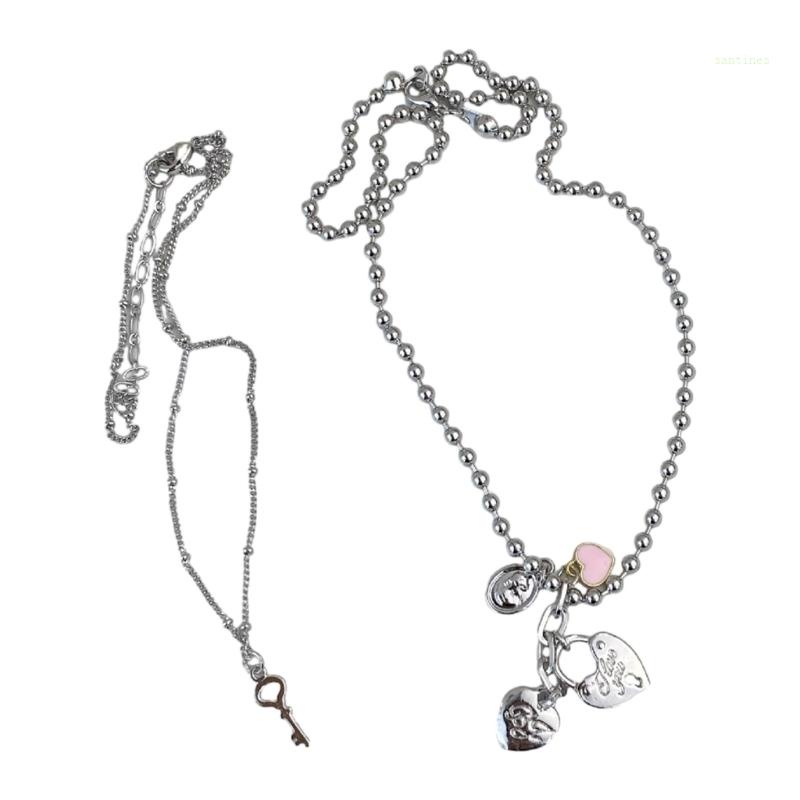 Set 2 Vòng Cổ Choker Hai Lớp Mặt Hình Trái Tim Cho Nữ