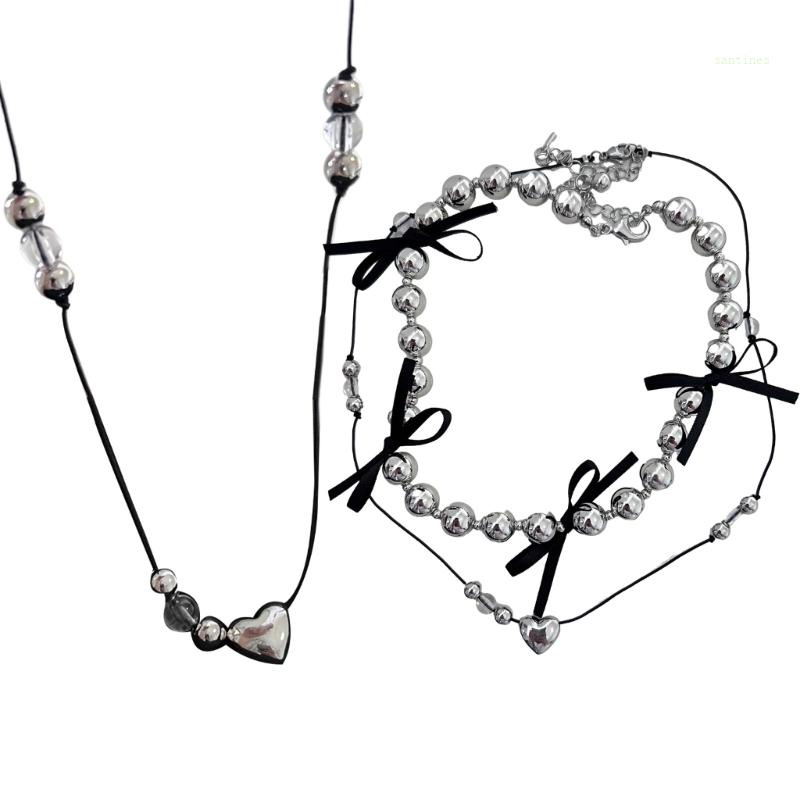 Vòng Cổ Hình Nơ Đính Hạt Kim Loại Phong Cách Punk