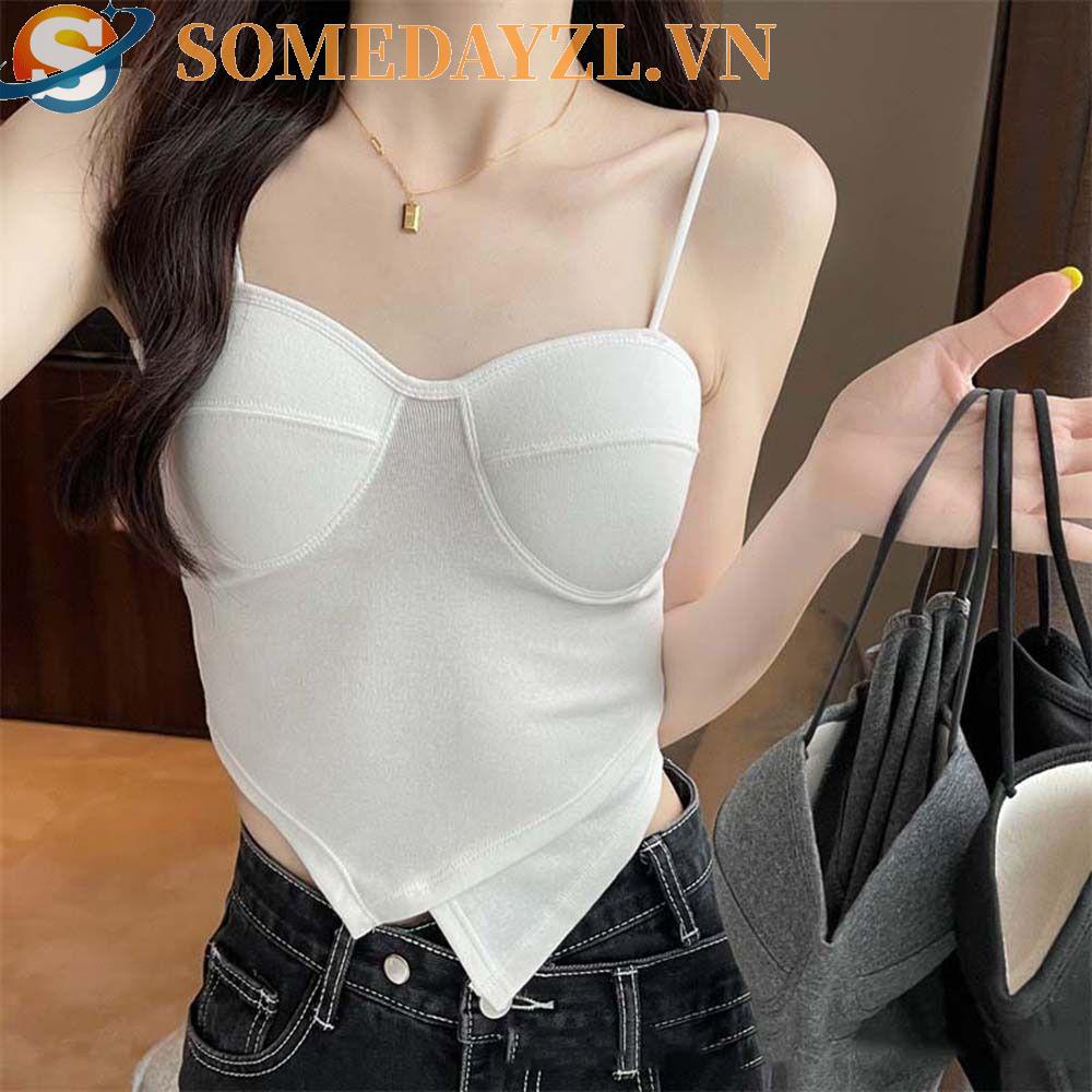 SOMEDAYZL Áo Lót Croptop Hai Dây Có Mút Đệm Ngực Màu Trơn Thời Trang Cho Nữ