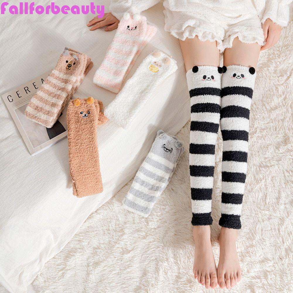 FALLFORBEAUTY Đệm Nhung San Hô Dày Dặn Giữ Ấm Chân Thoải Mái Họa Tiết Hoạt Hình Cho Nữ