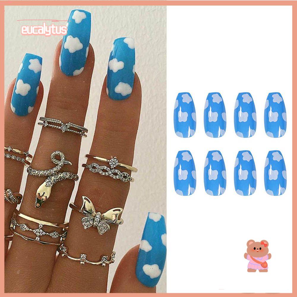 EUTUS Bộ 24 Móng Tay Giả Ngắn Kèm Keo Nhấn