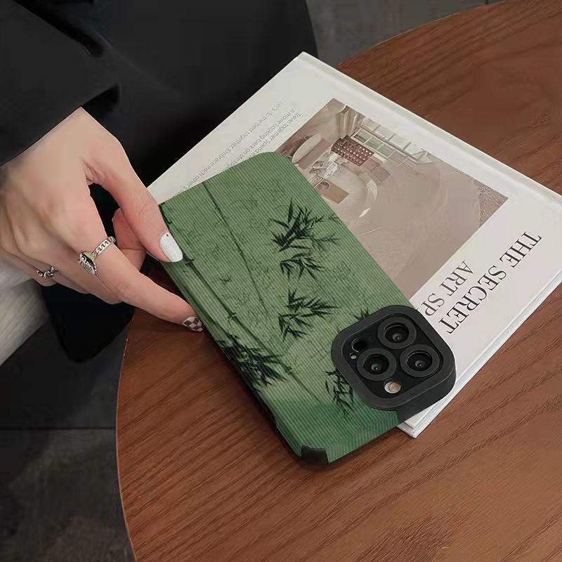 Emerald green bamboo all-inclusive anti-drop phone case cho iphone 7 7plus 8 8plus xs xr 11 12 13 14 pro plus promax