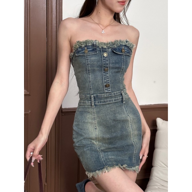 Đầm denim Ôm Dáng Thời Trang Mùa Hè Quyến Rũ Cho Nữ