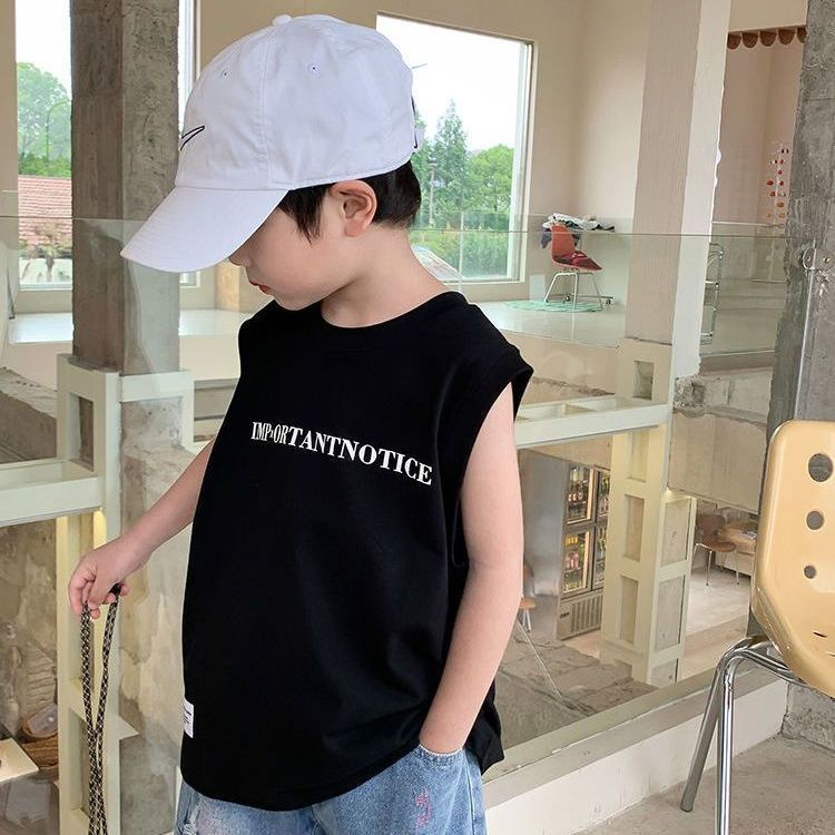 Áo Thun Cotton Sát Nách Dáng Rộng Thoải Mái Phong Cách Hàn Quốc Thời Trang Mùa Hè Cho Bé Trai