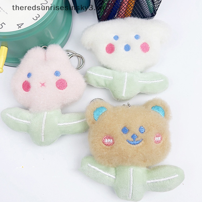 Móc Khóa Hình Gấu / Thỏ Hồng 3D Phủ Lông Sáng Tạo Dễ Thương