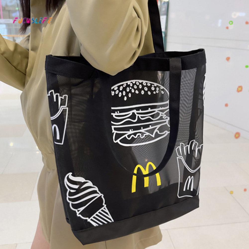 Mcdonald's mesh túi đeo vai dung tích lớn mcdonald's bao quanh vải gấp túi mua sắm nhẹ và thân thiện với môi trường