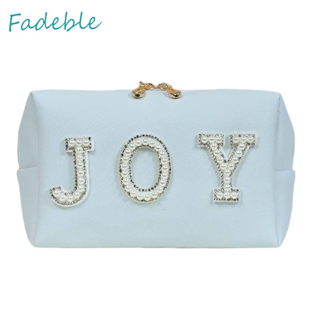 Túi Đựng Mỹ Phẩm Da PU In Chữ Có Khóa Kéo Tiện Dụng Mang Theo Du Lịch Cho Nữ