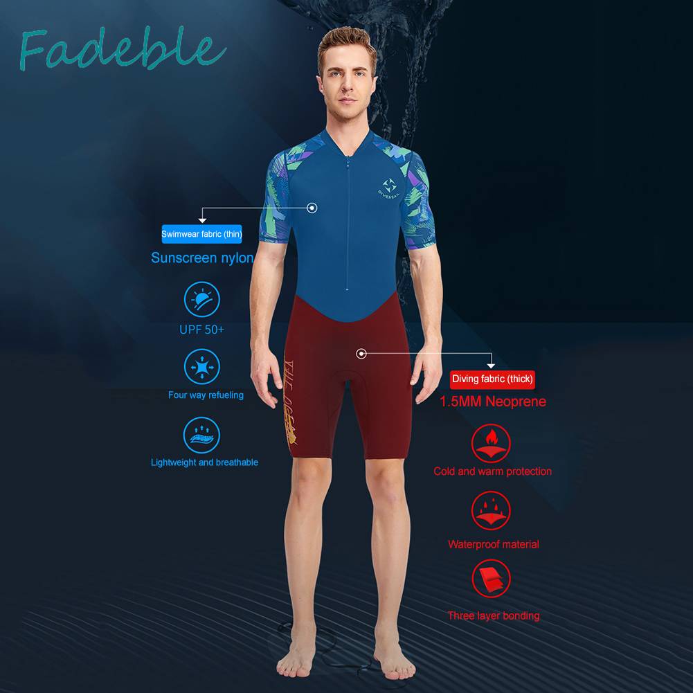 Bộ Đồ Lặn Toàn Thân Chống Tia UV Cao Su Tổng Hợp Có Khóa Kéo Trước Dày 1.5MM