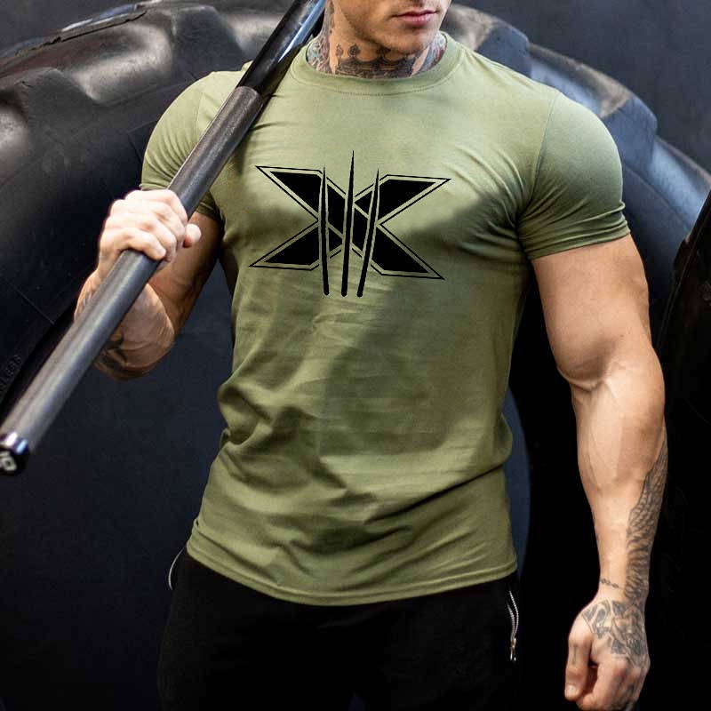 Muscle Workout Brothers Sports Casual T-shirt Men's Running Slim Fit Printed Short Sleeve round Neck Summer T-shirt Nj3A