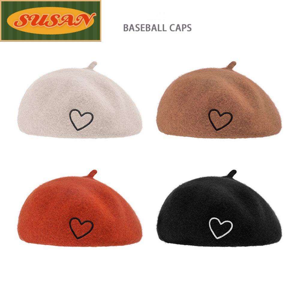 SUSANS Mũ Beret Len Thêu Trái Tim Nhã Nhặn