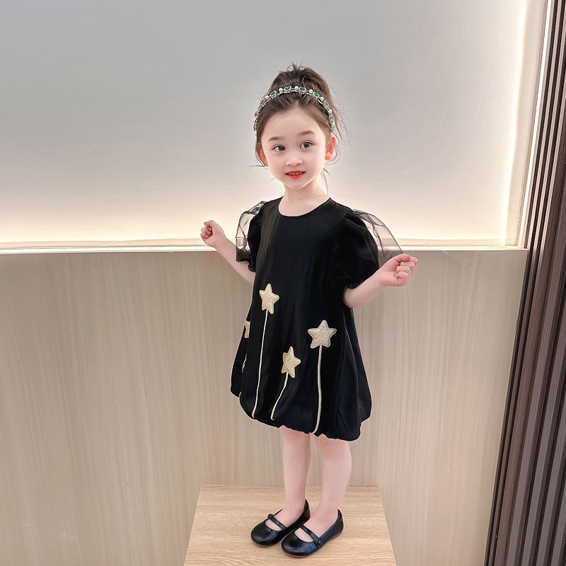 Đầm Công Chúa Tay Phồng Phối Lưới Thời Trang Mùa Hè 2023 Cho Bé Gái