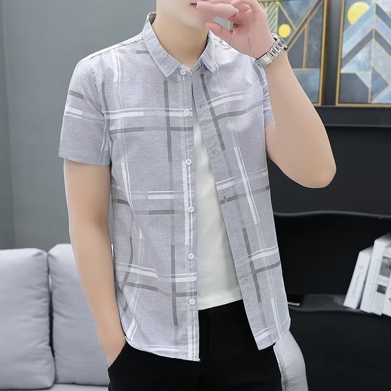 Áo Sơ Mi Nam Tay Ngắn Kẻ Sọc Caro Phong Cách Hàn Quốc