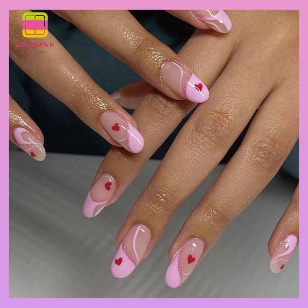 DIACHAVN Bộ 24 Móng Tay Giả Che Phủ Toàn Diện Họa Tiết Hoa Xinh Xắn