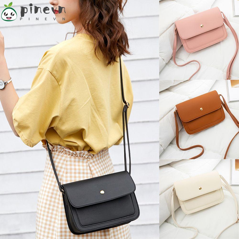 PINEVN Túi Đeo Chéo Nắp Gập Màu Sắc Thời Trang Cho Nữ