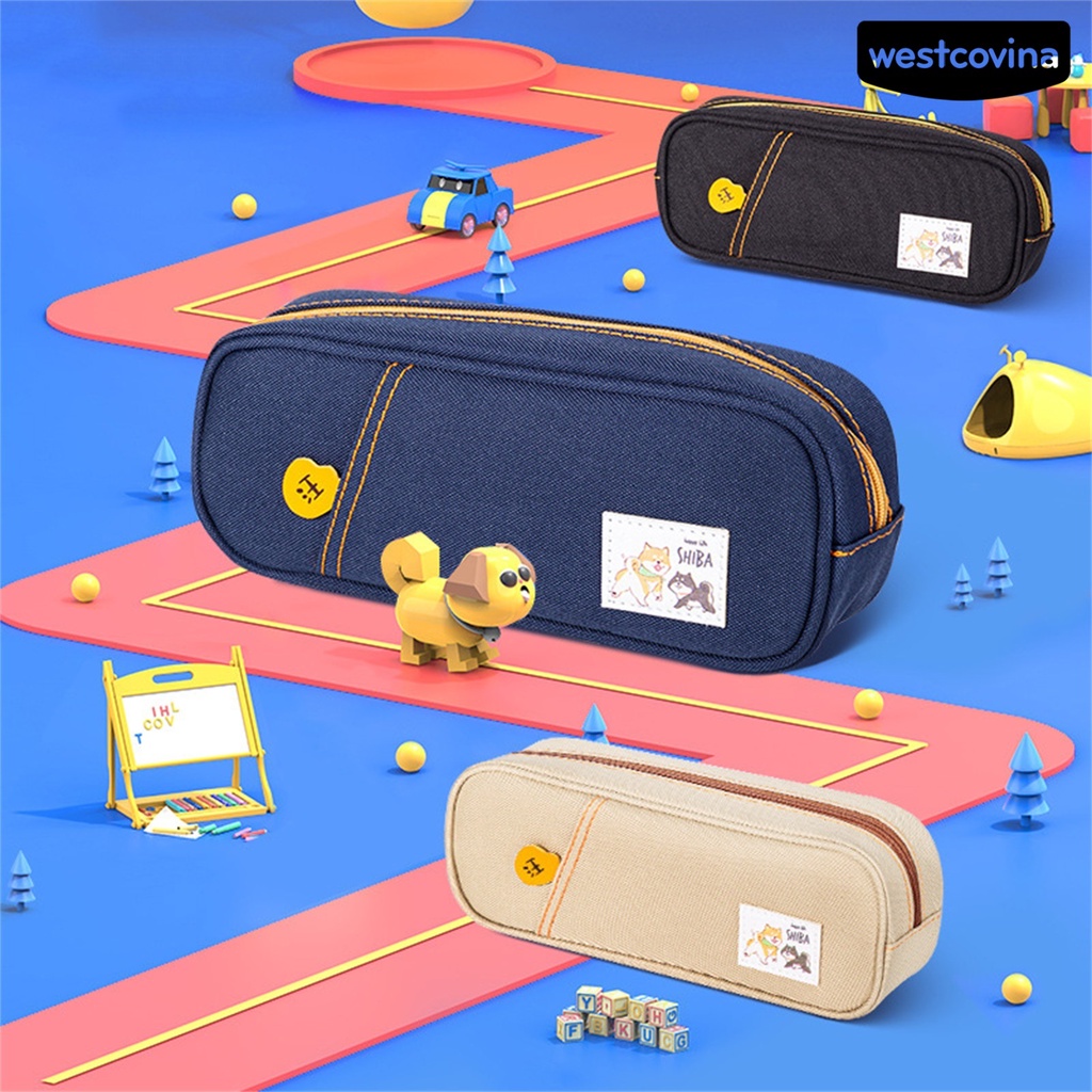 [WSTN]✎Túi Đựng Bút Bằng Vải Oxford Sức Chứa Lớn In Họa Tiết Chó Kangaroo Có Tay Cầm Tiện Dụng