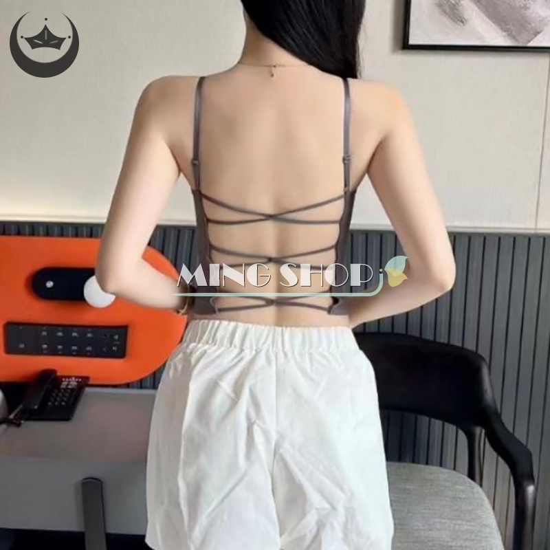 Áo Hai Dây Mùa Hè Màu Trơn Có Mút Đệm Ngực Gợi Cảm Cho Nữ