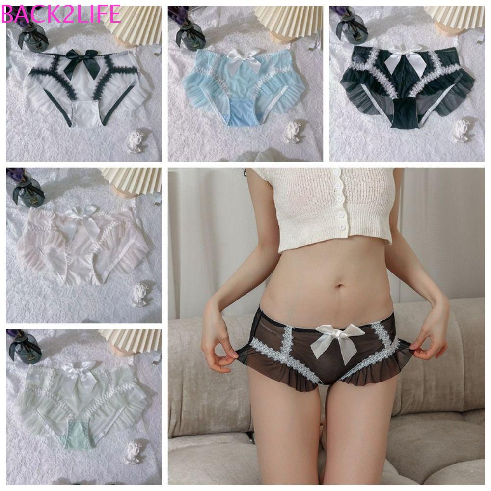 BACK2LIFE Quần Lót Lưới Mềm Mại Lưng Thấp Đính Nơ Ruy Băng Kiểu Lolita Đơn Giản Đáng Yêu