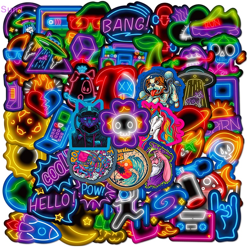 Sun1 &gt; 50 Nhãn Dán Hoạt Hình Graffiti Trang Trí Xe Hơi / Laptop / Va Li Dành Cho Trẻ Em