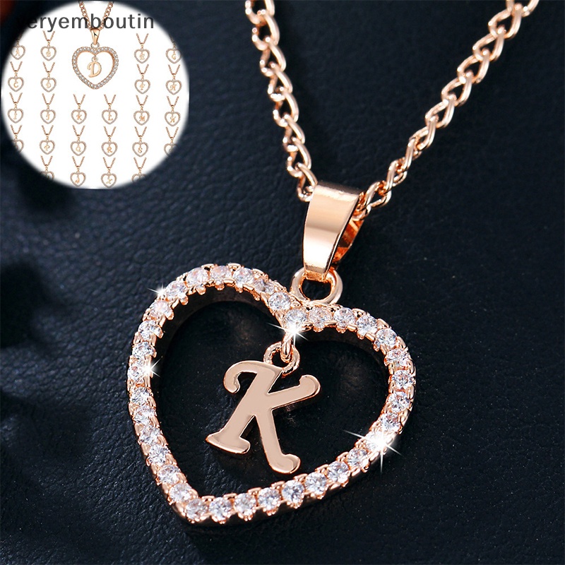 Vòng Cổ Choker Mặt Trái Tim Đính Đá Pha Lê 26 Chữ Cái Từ A-Z