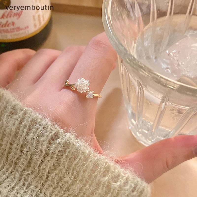 Nhẫn Hở Hình Hoa Hồng Đen Đính Đá Zircon Có Thể Điều Chỉnh Kích Cỡ Phong Cách Hàn Quốc Cho Nữ