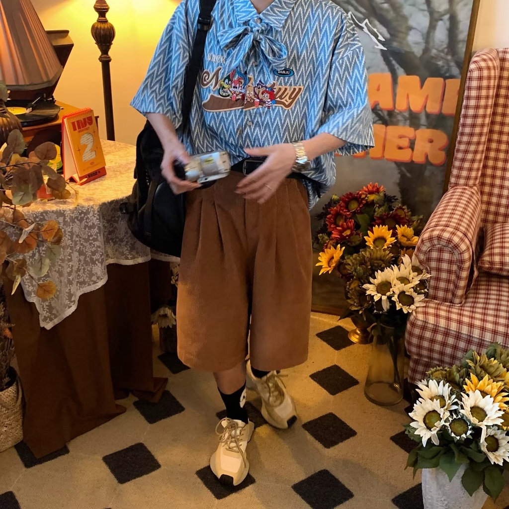 Áo Sơ Mi Tay Ngắn Kẻ Sọc Thêu Họa Tiết Phong Cách Retro Mỹ Thời Trang Mùa Hè Cho Nam Và Nữ