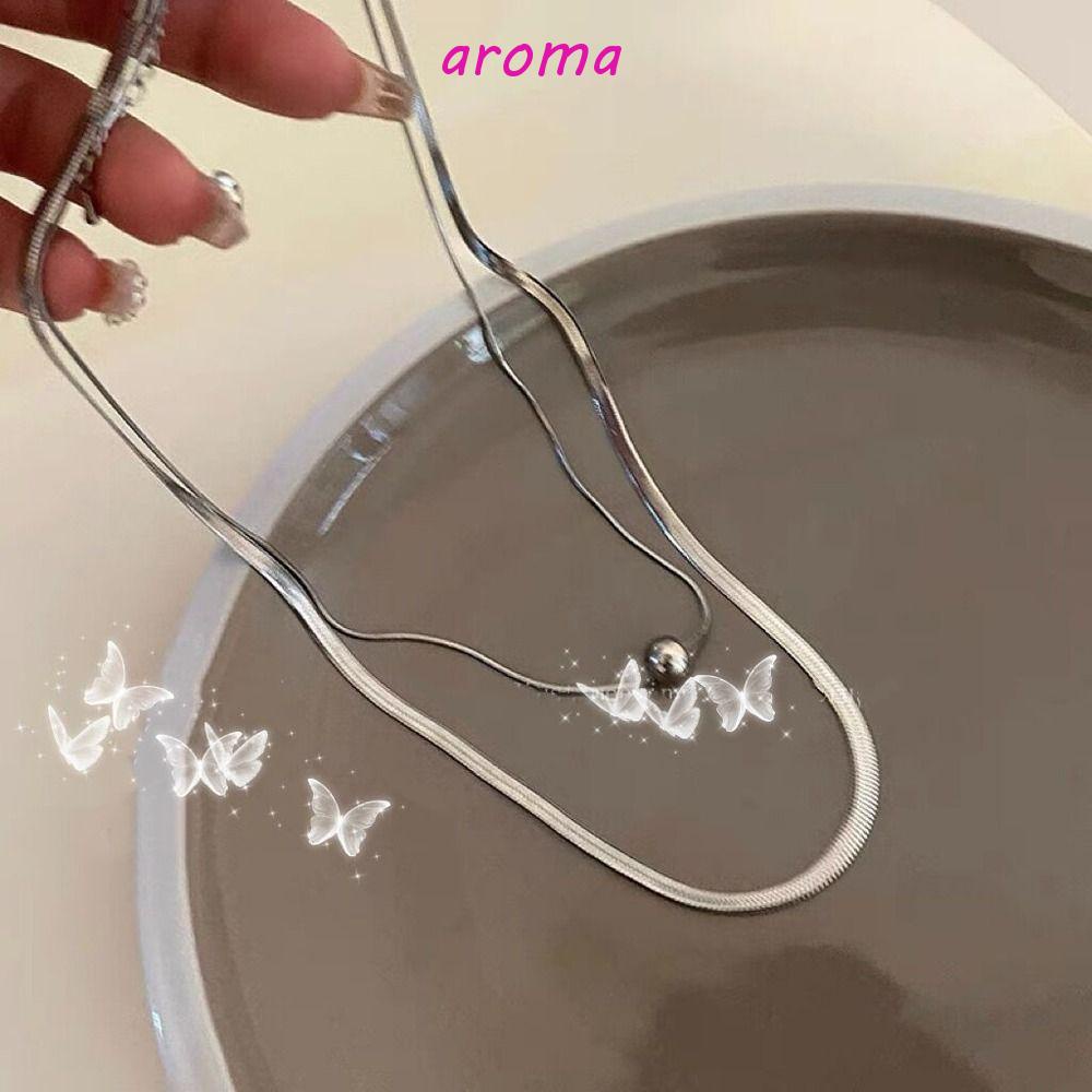 AROMA Vòng Cổ Hai Lớp Mặt Hình Xương Rắn Phong Cách Hàn Quốc Đơn Giản