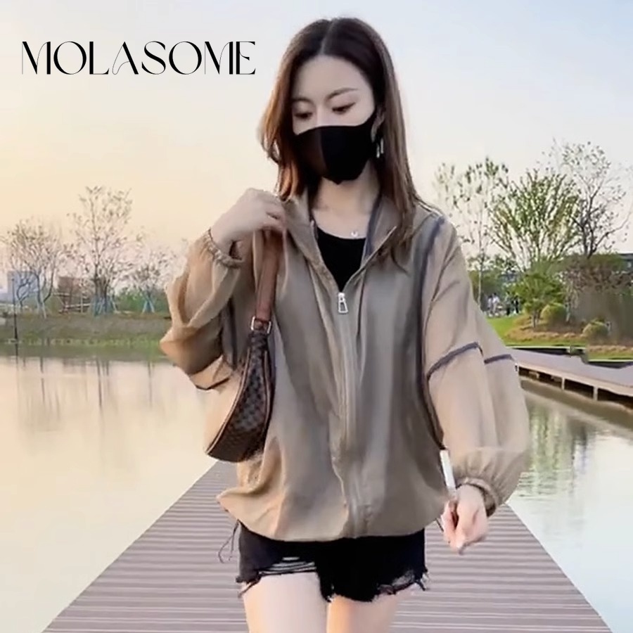 Áo Khoác Chống Nắng Tay Dài Màu Trơn Có Khóa Kéo Thời Trang 2023 Cho Nữ
