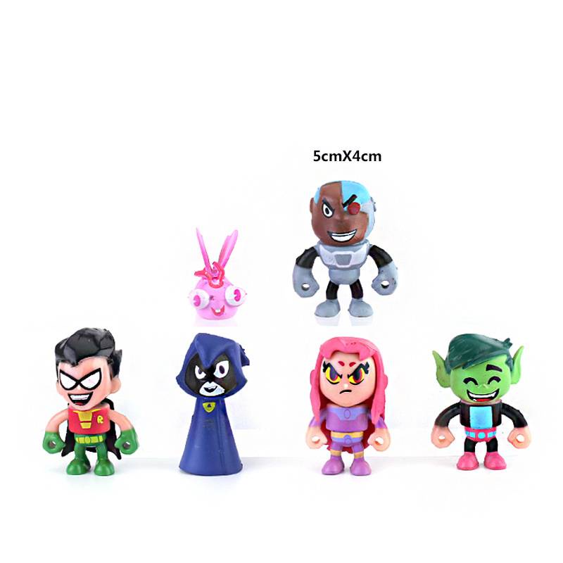 Set 2 6 Mô Hình Nhân Vật Hoạt Hình Robin Cyborg Beast Boy Starfire Raven Silkie Cho Bé YS2