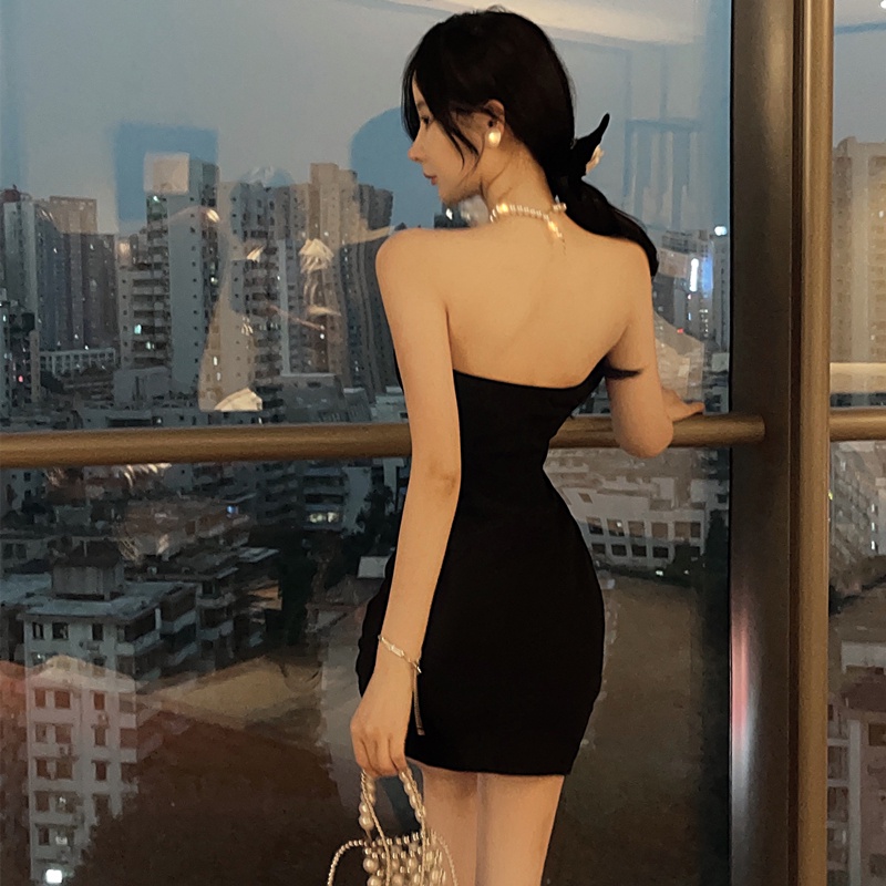 Đầm Hai Dây Màu Đen Đính Ngọc Trai Phong Cách Retro Mỹ Cho Nữ