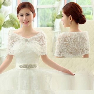 Khăn Choàng Cô Dâu Đính Hoa Trắng Sang Trọng