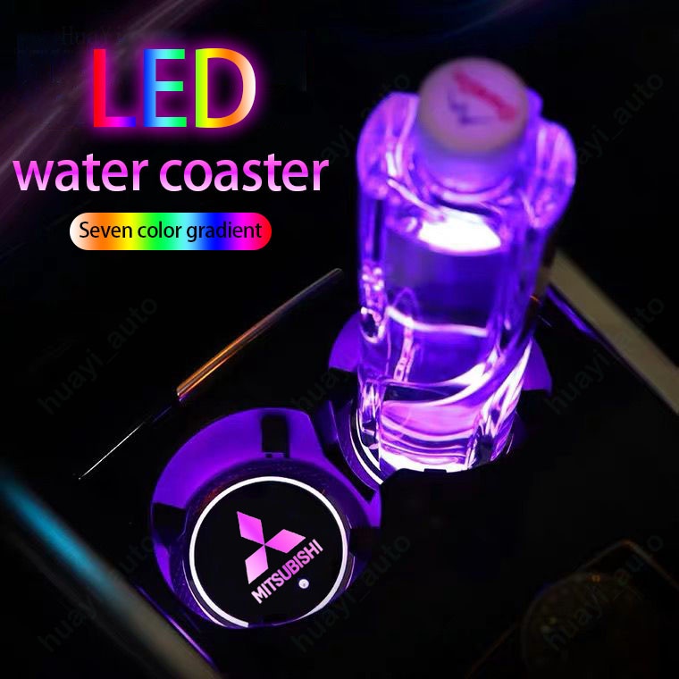 Đế Lót Ly Có Đèn LED Nhiều Màu Sắc Cho Xe Hơi Mitsubishi Xpander Delica Pajero Sport L200 Fuso Eclipse Cross Attrage