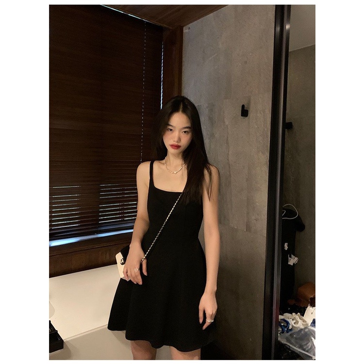 Đầm mini Trễ Vai Màu Đen Phong Cách vintage Hàn Quốc Quyến Rũ Cho Nữ