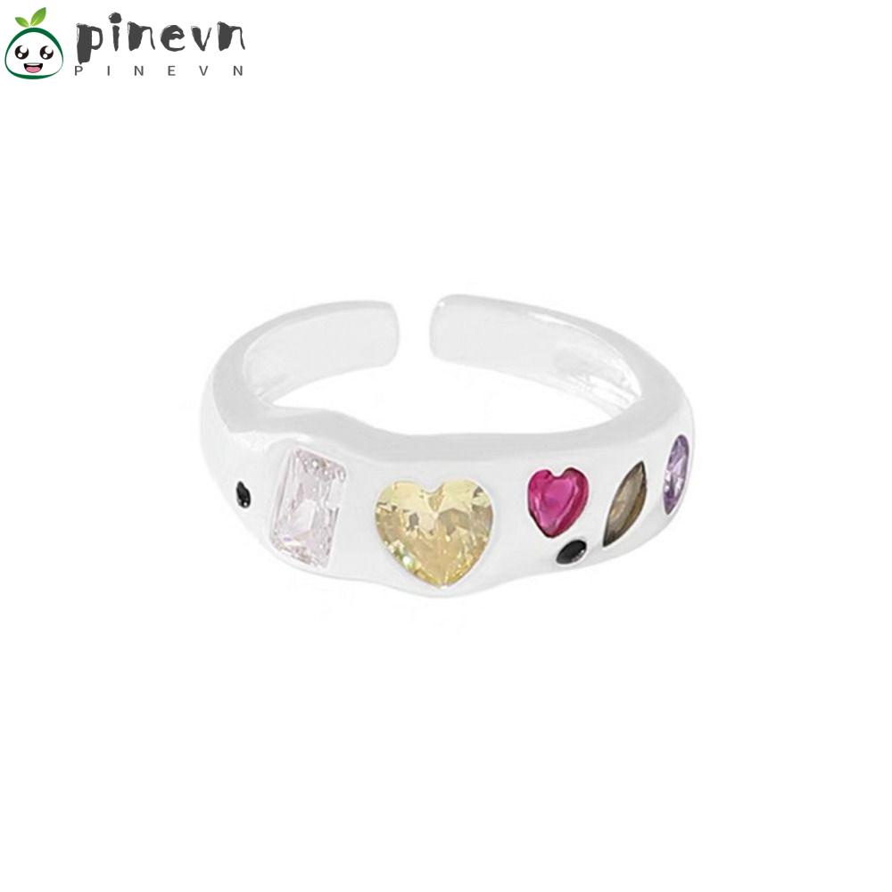 PINEVN Set 5 Nhẫn Hở Kim Loại Nhiều Màu Sắc Thời Trang Kpop Cổ Điển Cho Nữ