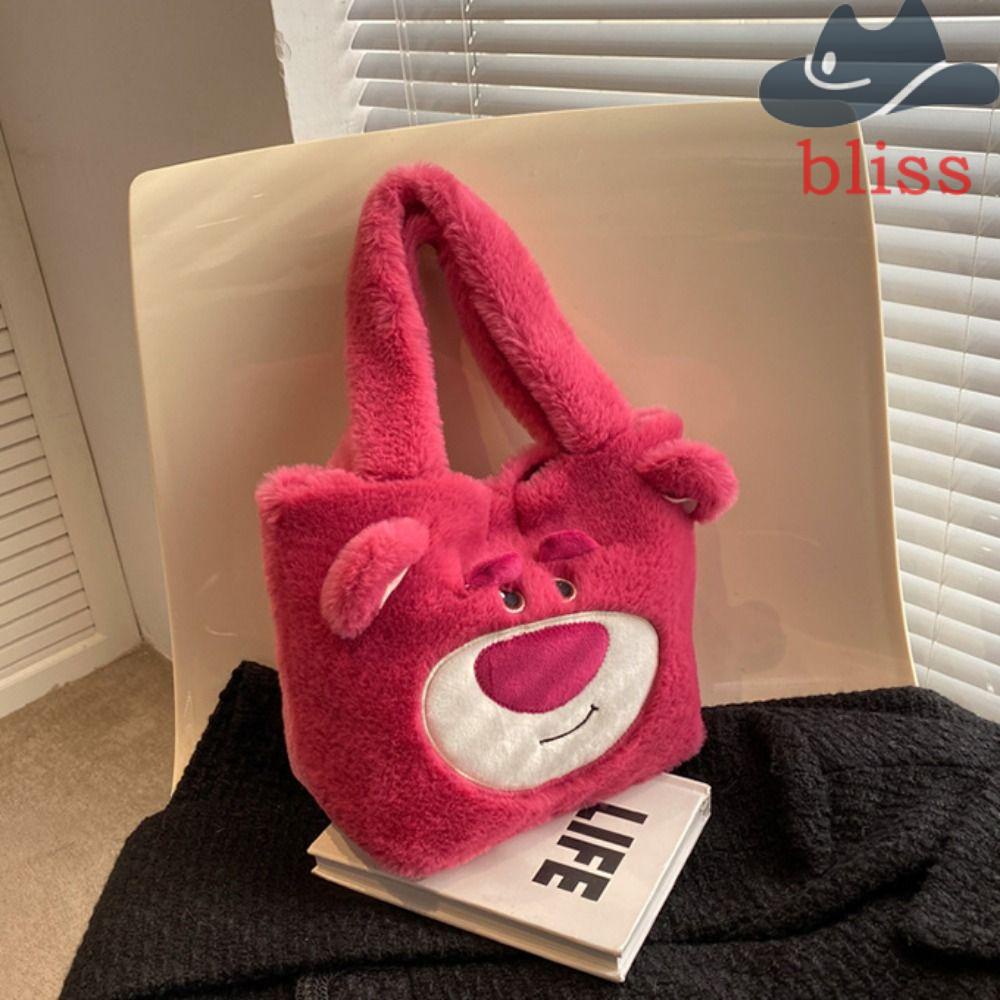 BLISS Túi Đeo Chéo Hình Gấu / Dâu Tây Bằng Lông Nhung Dễ Thương Xinh Xắn Cho Nữ