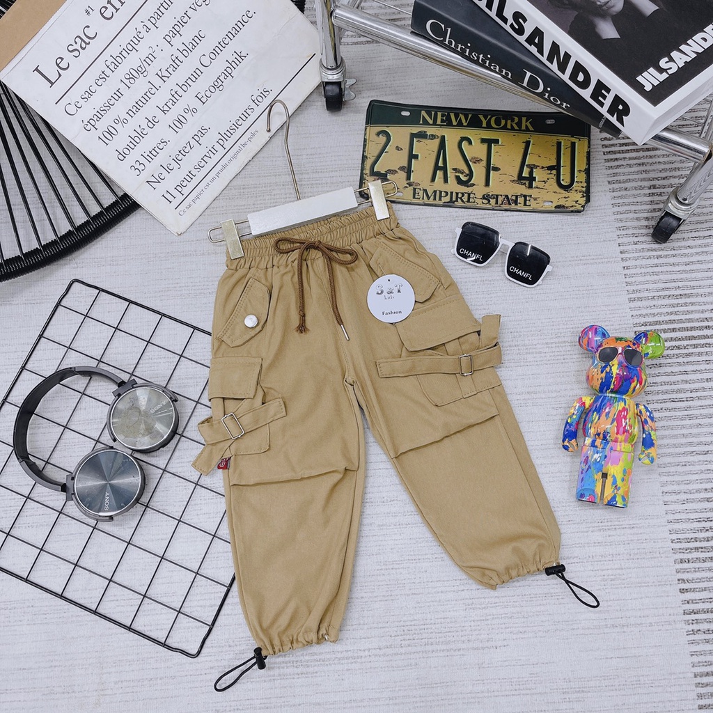 SIZE ĐẠI 15-35KG: Quần kaki túi hộp phối dây phong cách cá tính cho bé trai bé gái - QKTHD