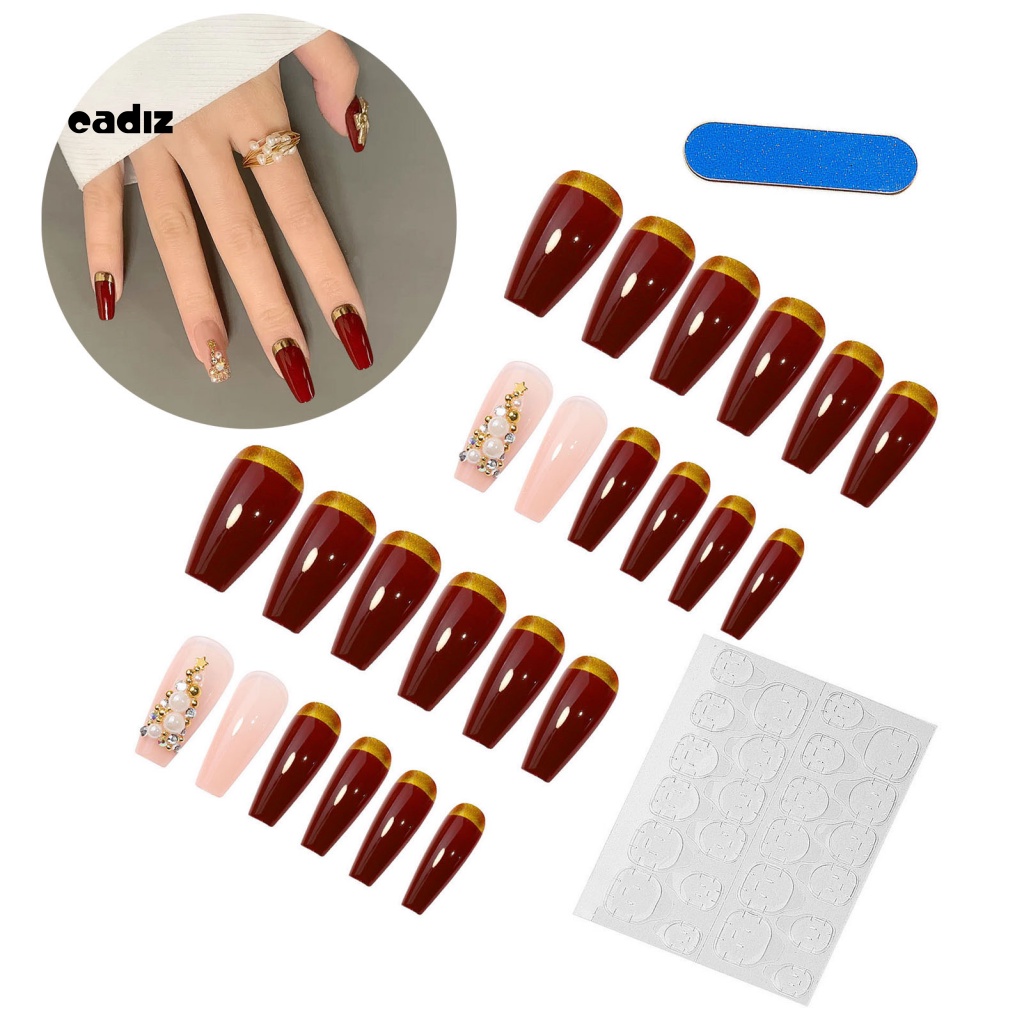 1 Bộ Móng Tay Giả Siêu Mỏng Đính Ngọc Trai Không Gây Hại Cho Trang Trí Móng Tay