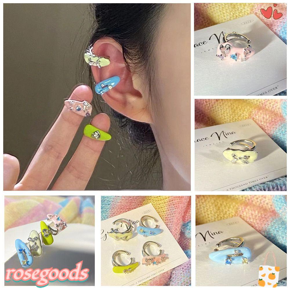 ROSE Bộ 3 Bông Tai Dạng Kẹp Hình Nơ Nhiều Màu Sắc Nhỏ Giọt Đơn Giản Cho Nữ