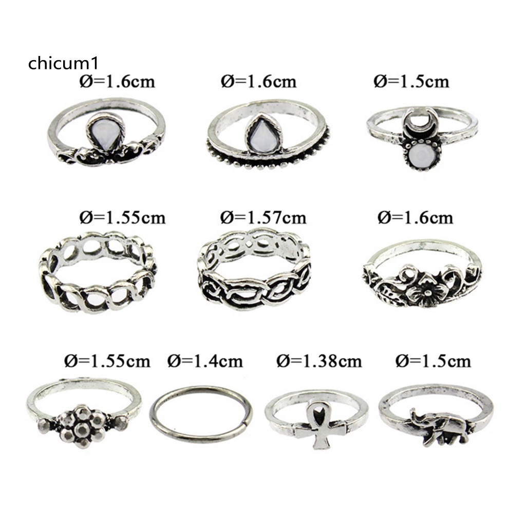 Set 10 Nhẫn Đeo Khớp Ngón Tay Phong Cách Vintage Cho Nữ