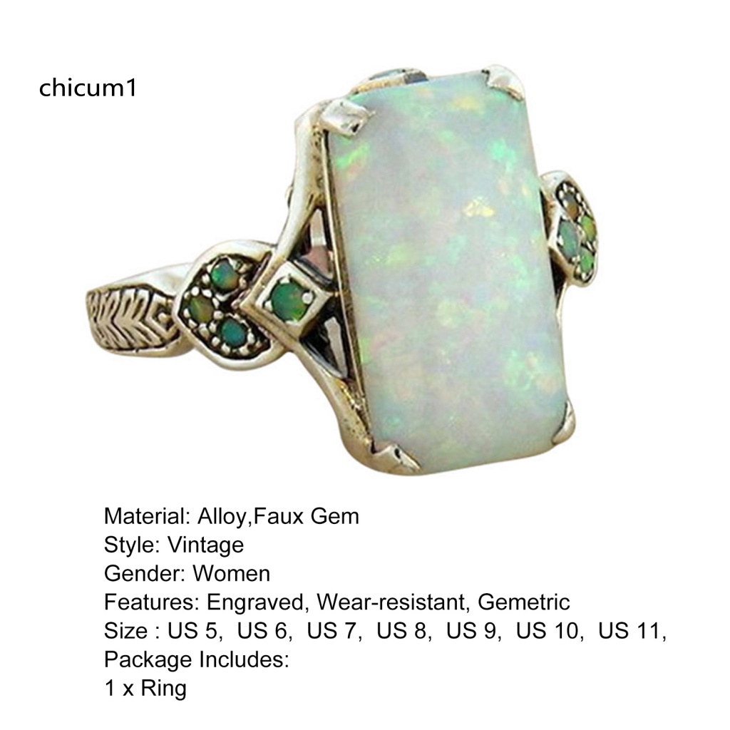 Nhẫn Hình Vuông Đính Đá Nhân Tạo Phong Cách Vintage Thời Trang Cho Nữ