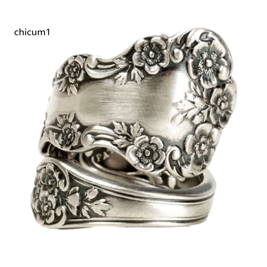 Nhẫn Dạng Mở Mạ Điện Họa Tiết Hoa Hình Học Không Phai Màu Phong Cách Vintage