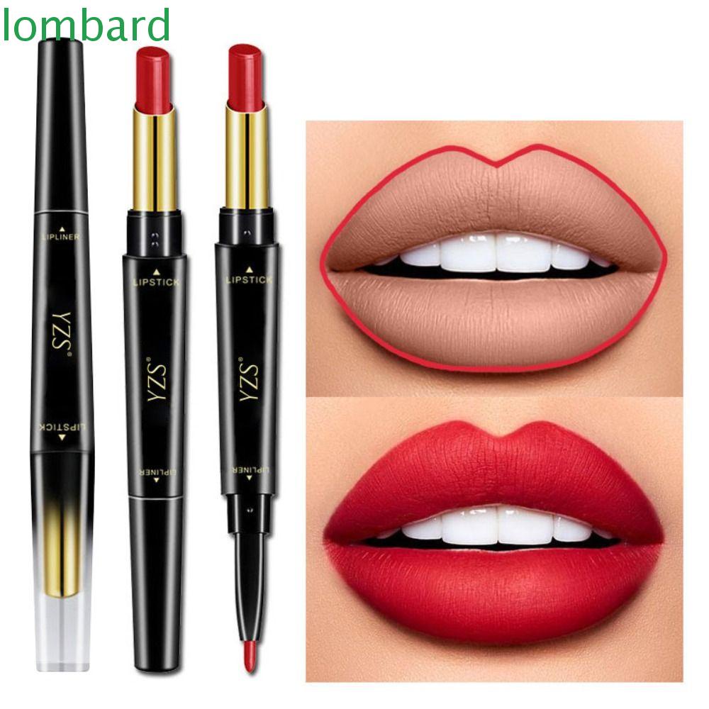 LOMBARD Son Môi Kiêm Bút Kẻ Viền Môi 2 Trong 1 Chống Thấm Nước 6 Màu Nhung Mịn Dành Cho Nữ