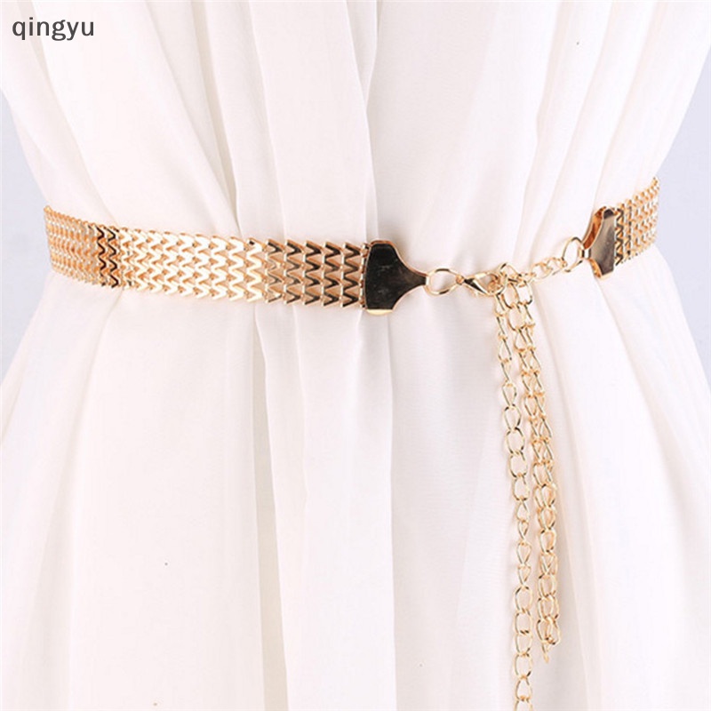 Thắt Lưng Dây Xích Kim Loại Gợn Sóng Màu Vàng Thời Trang Mới