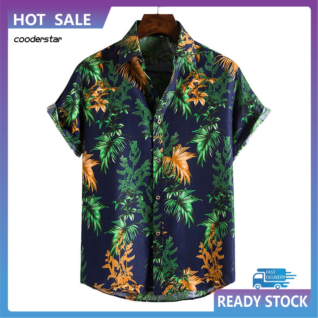 Áo Sơ Mi Tay Ngắn Cổ Bẻ In Họa Tiết Cây Dừa Phong Cách Hawaii Thời Trang Mùa Hè Cho Nam