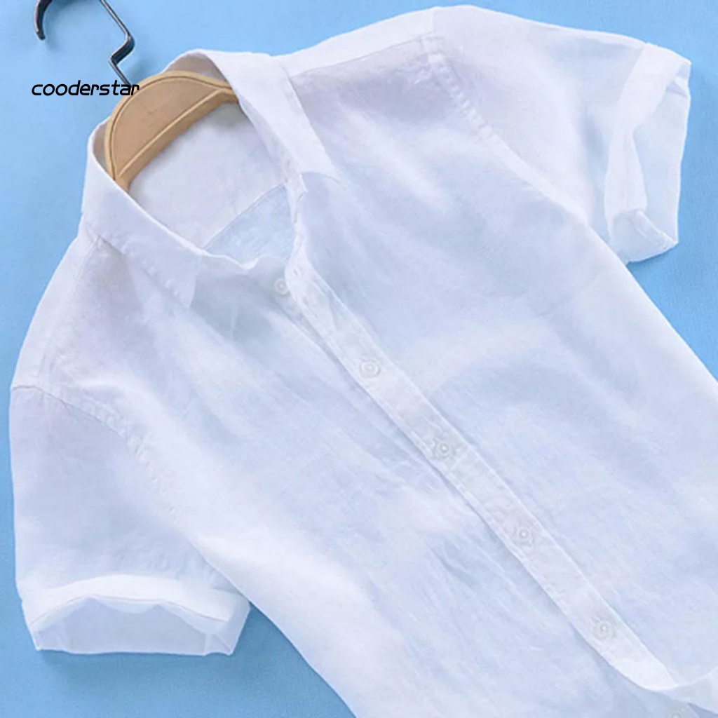 Áo Sơ Mi Tay Ngắn Cổ Bẻ Màu Sắc Trơn Thoáng Khí Thời Trang Đi Biển Cho Nam